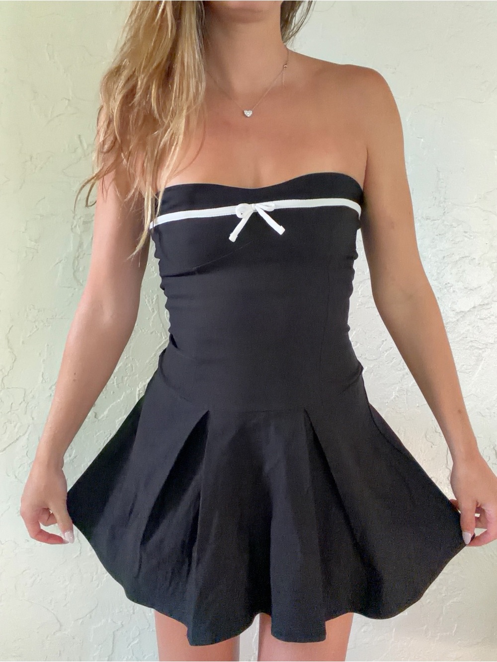 Strapless Black Dress with White Trim